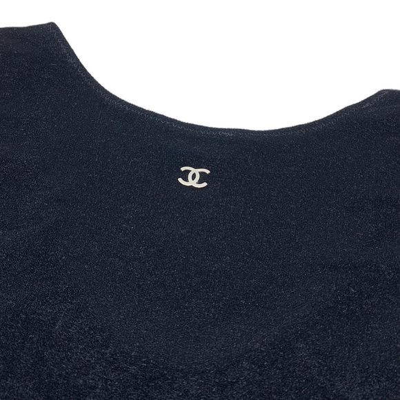 CHANEL Vintage CC Logo Velvet Long Dress Sleeveless Black Cotton [101427] - Picture 12 of 13